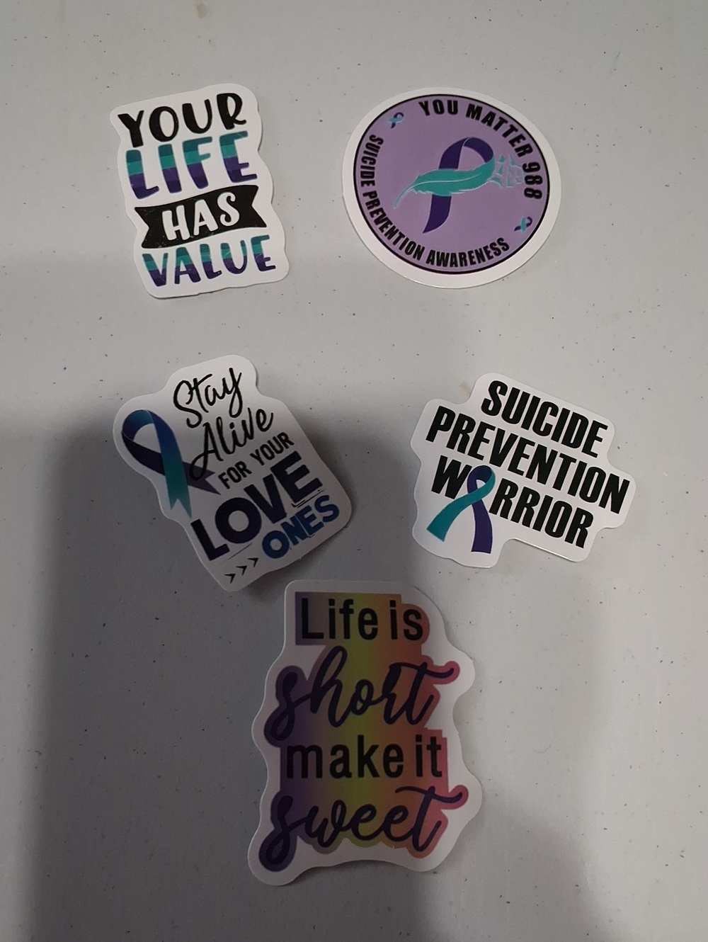 Suicide Prevention Awareness Sticker Pack - Purple Teal Ribbon Set Of 5